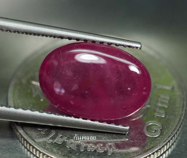 ทับทิมสีแดงชมพูสวยมีเหลือบ 6.60 กะรัตหลังเบี้ย (1236)