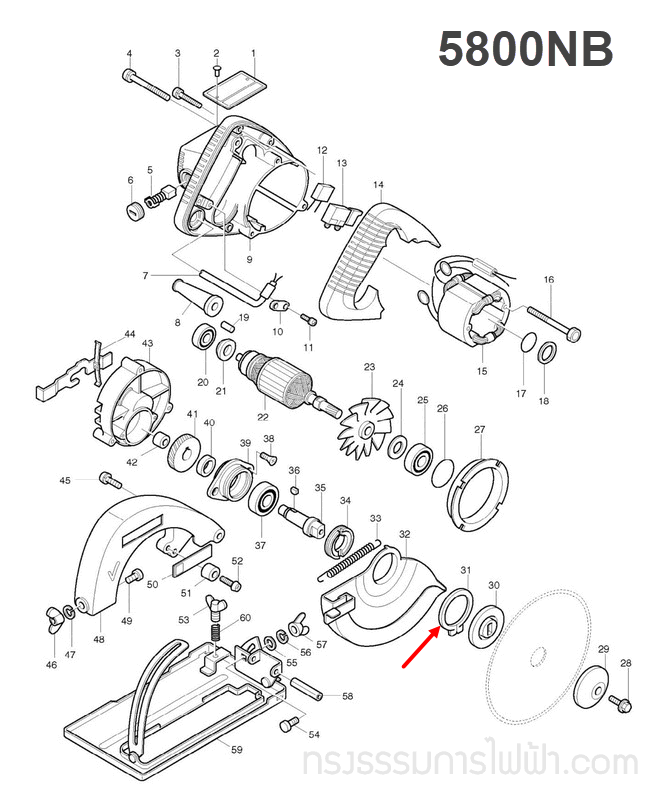 แหวนล็อคนอก เลื่อยวงเดือน Maktec MT560, MT580, MT582, MT583 [#4], Makita-มากีต้า 5800NB [#31], 5806B [#20], M5801, M5801B [#4] Pn.961155-5 (แท้)##