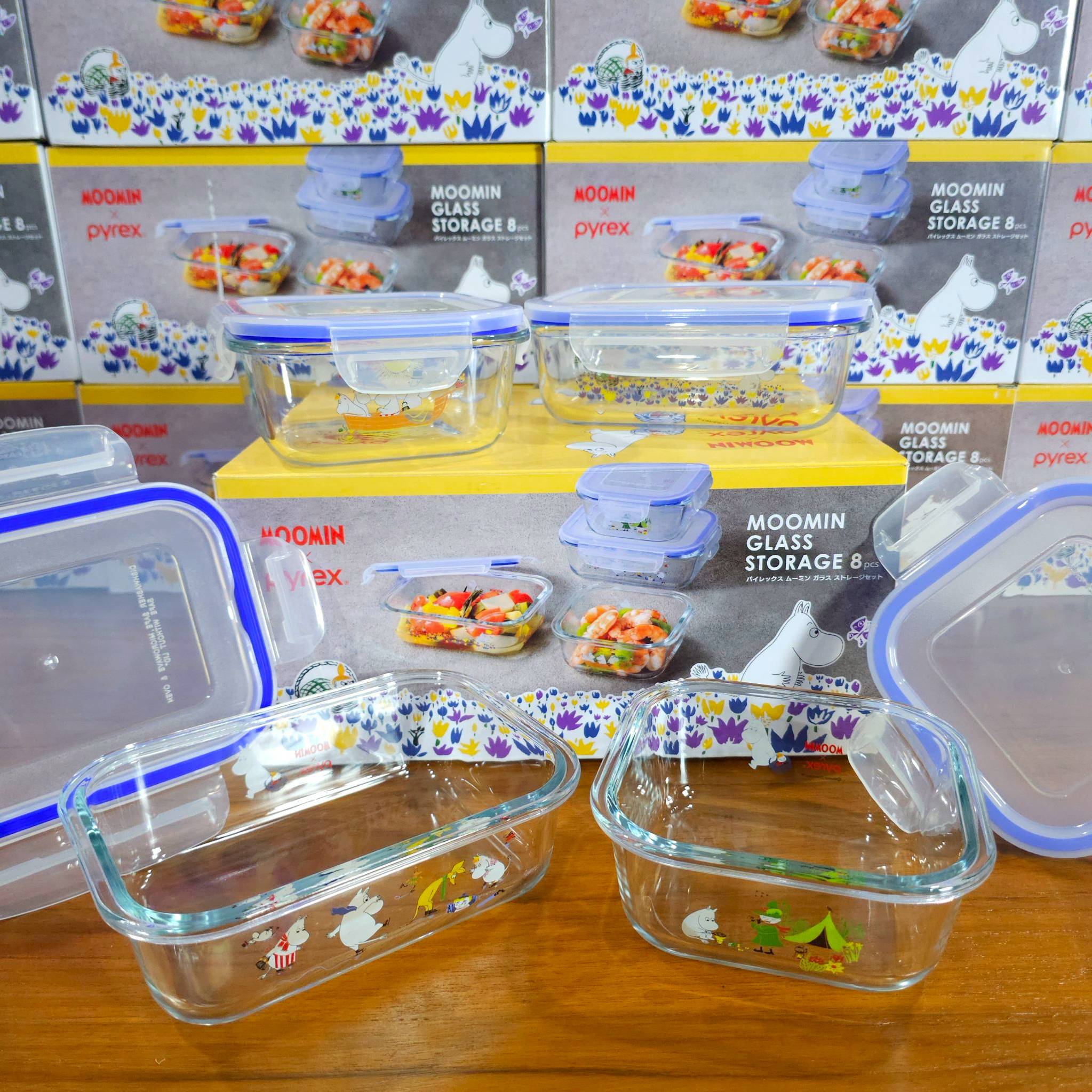 กล่องเก็บแก้ว Pyrex ที่สุดทนทาน Pyrex Moomin Glass Food Storage Container Bowls Set 8pcs ลาย Limited