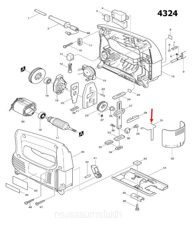 SAFETY WIRE เลื่อยจิ๊กซอว์ มาคเทค-Maktec, มากีต้า-Makita MT431, 4323, 4324, 4327, 4329, M4301, M4301B Pn.323748-0 (แท้) ##