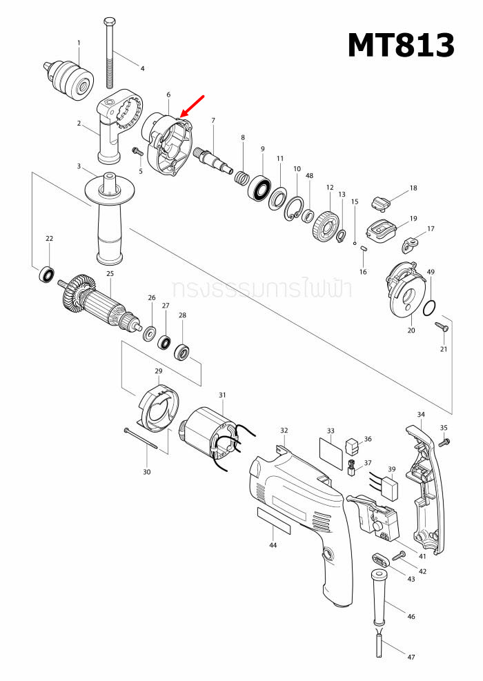 GEAR HOUSHING สว่านกระแทก Maktec มาคเทค MT813 [#6] Pn.417818-6 (แท้)