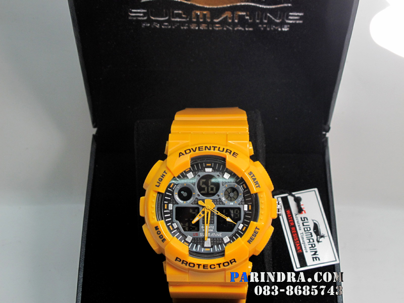 นาฬิกา US submarine Adventure Protector รุ่น TP3129M สีเหลืองมะม่วงสุกหน้าปัดดำพื้นหลังดำ