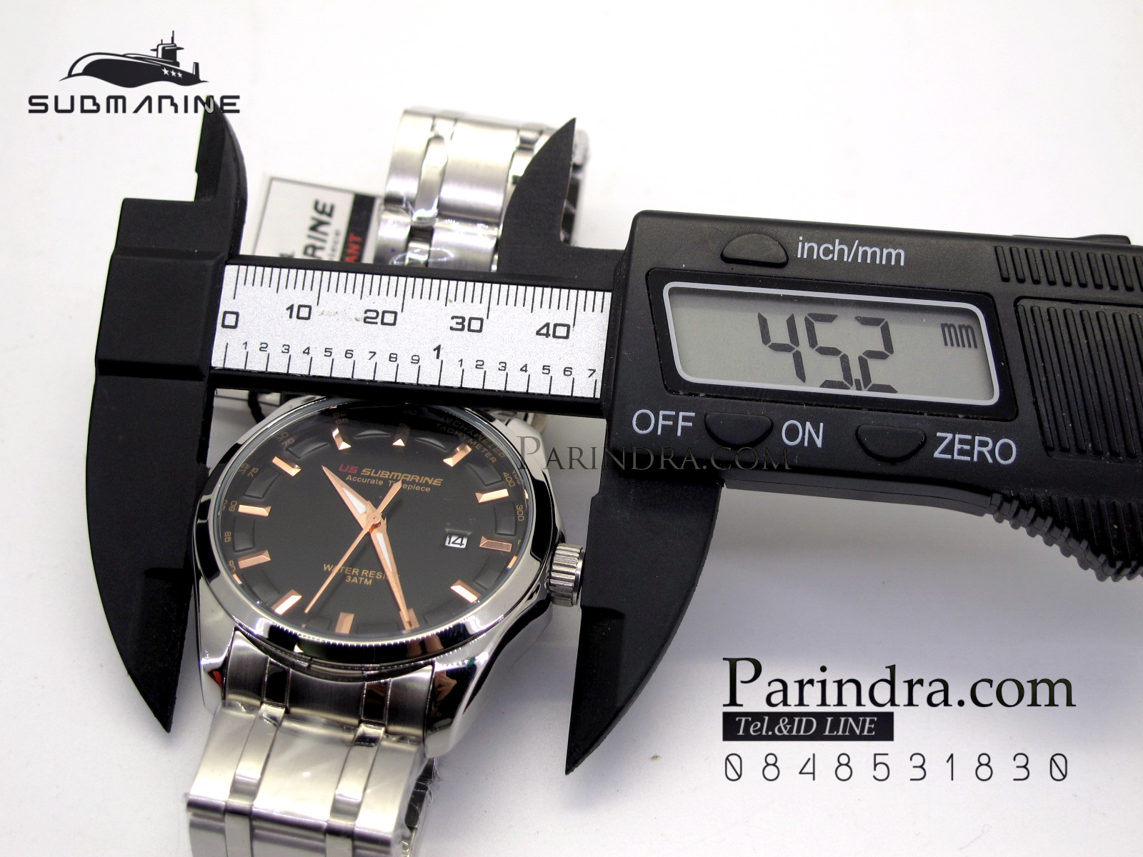 นาฬิกาคู่ US submarine รุ่น J109MD สายแสตนเลสเงินหน้าปัดดำ