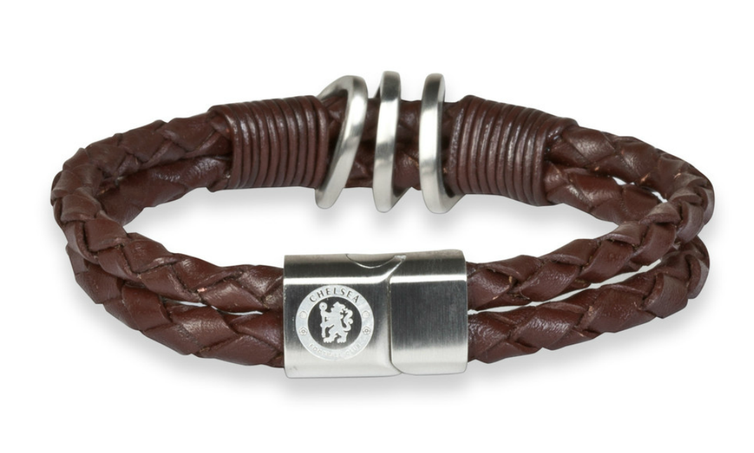 สร้อยข้อมือเชลซีของแท้ Chelsea Crest Leather Plaited Bracelet - Stainless Steel