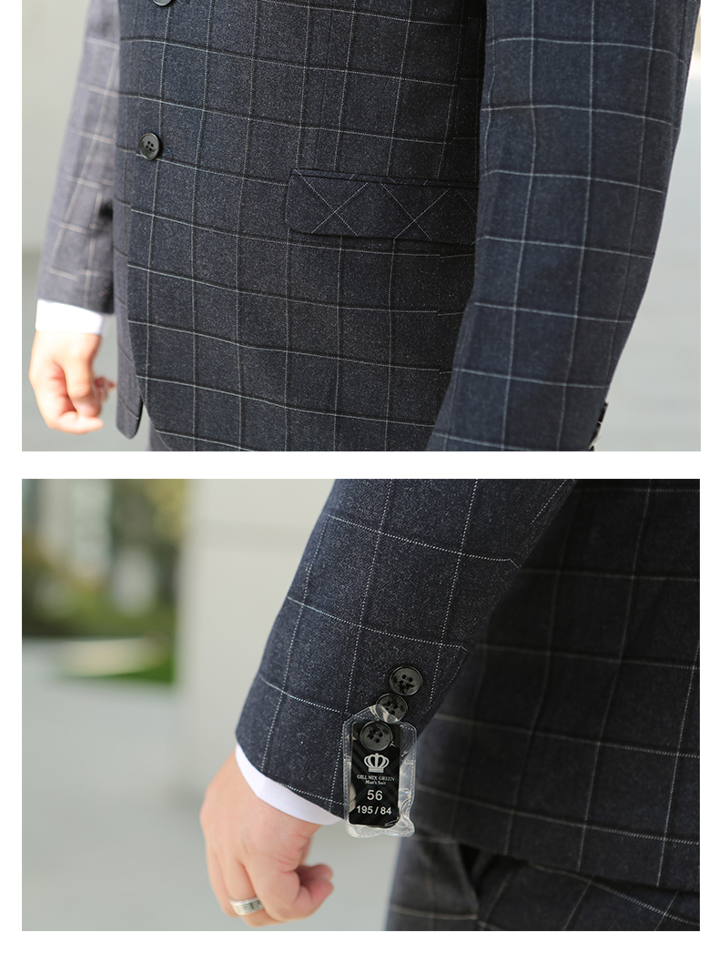Pre-order ชุดสูทชาย พลัสไซส์ ลายตารางสีกรมท่า