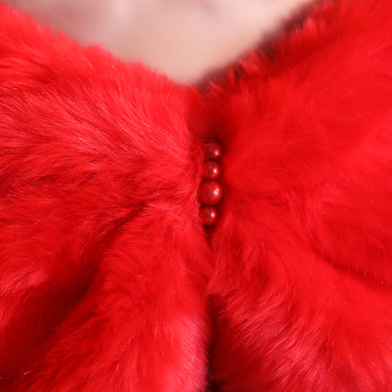ผ้าคลุม ขนสัตว์ แต่งมุก 3 เม็ด สีแดง