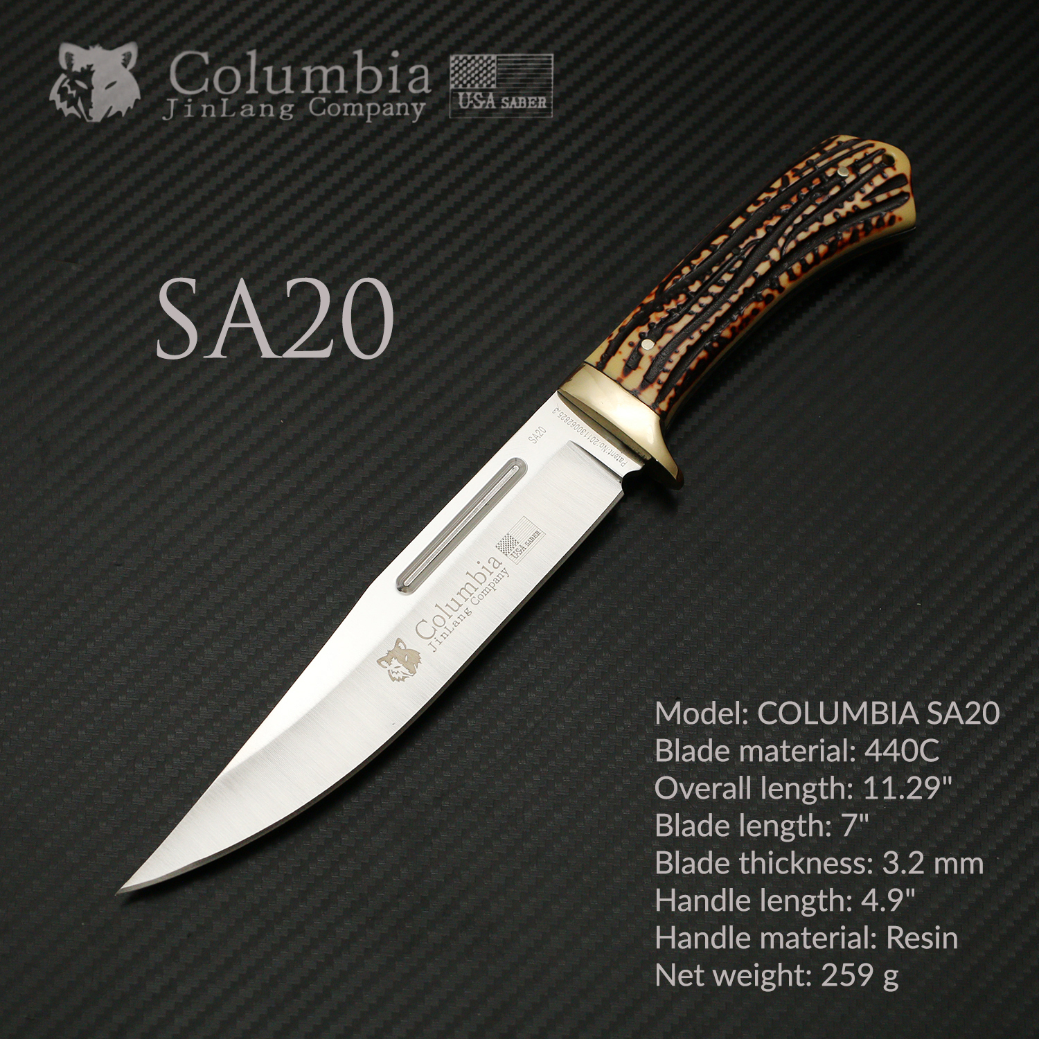 มีดเดินป่า COLUMBIA รุ่น SA20 ด้ามอคริลิก ลายเขากวาง