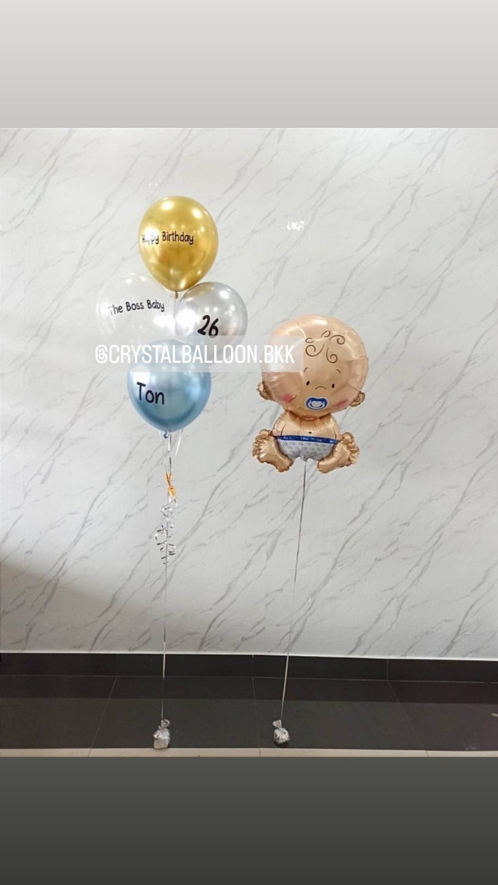 ลูกโป่ง วันเกิดเด็ก ช่อลูกโป่ง 5 ลูก 1 ช่อ พร้อมตกแต่ง ฟอยล์เด็กผช. 1 ชิ้น สามารถเปลี่ยนสีลูกโป่ง/เปลี่ยนข้อความ/เปลี่ยนสี-ฟอยล์ตกแต่งได้
