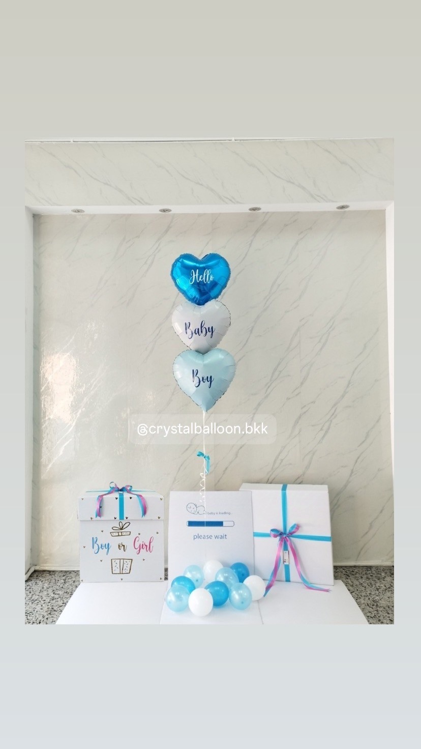 Gender Reveal Surprise Box กล่องเซอร์ไพรส์ทายเพศ พร้อม ฟอยล์หัวใจ 18" 3 ชิ้น พร้อมตกเเต่ง สามารถใส่รูปได้ 2 ใบ สามารถเปลี่ยนสีลูกโป่ง/เปลี่ยนข้อความ/เปลี่ยนสีฟอยล์ตกเเต่งได้