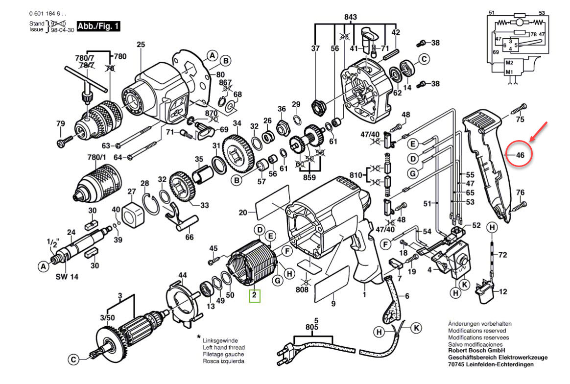 ฝาตัวเรือน สว่านกระเเทก Bosch บอช GSB 20-2RE [#46] Pn.2605132051 (แท้-สั่ง)