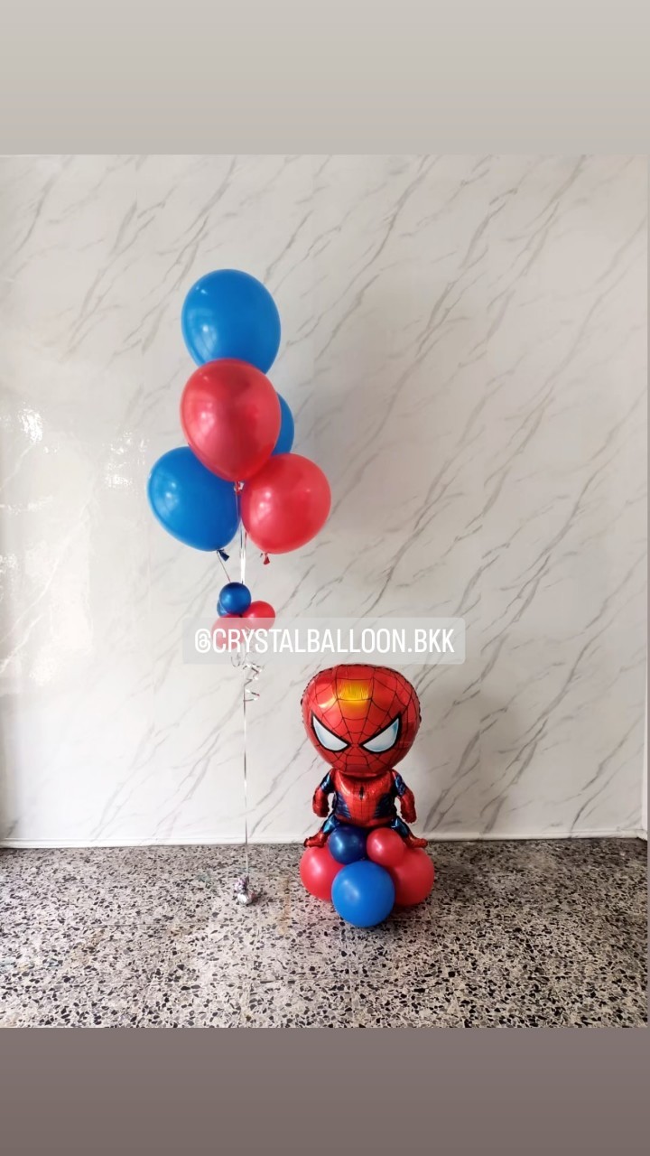 ลูกโป่ง วันเกิดเด็ก ฟอยล์ Spider Man ตั้งฐาน 1 ชิ้น พร้อมตกแต่ง ช่อลูกโป่ง 5 ลูก 1 ช่อ สามารถเปลี่ยนสีลูกโป่ง/เปลี่ยนฟอยล์ตกแต่งได้