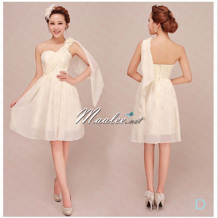 พร้อมส่ง ชุดราตรีสั้น ชุดเพื่อนเจ้าสาว สีครีม Ivory-001D