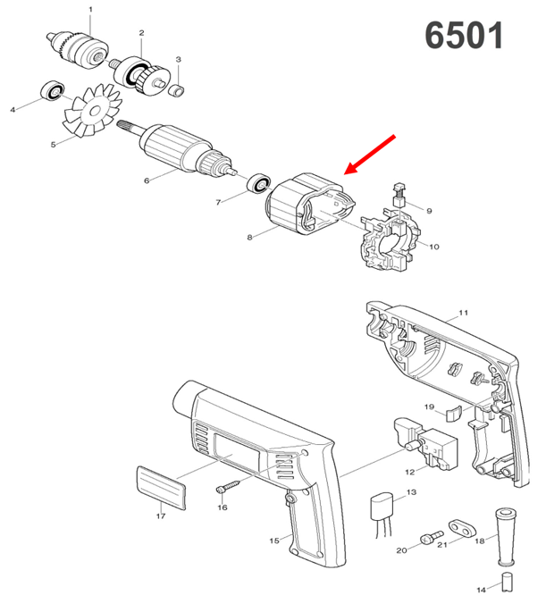 ฟิลคอยล์ สว่านไฟฟ้า Makita-มากีต้า 6501 [#8] (แท้) ##(*)