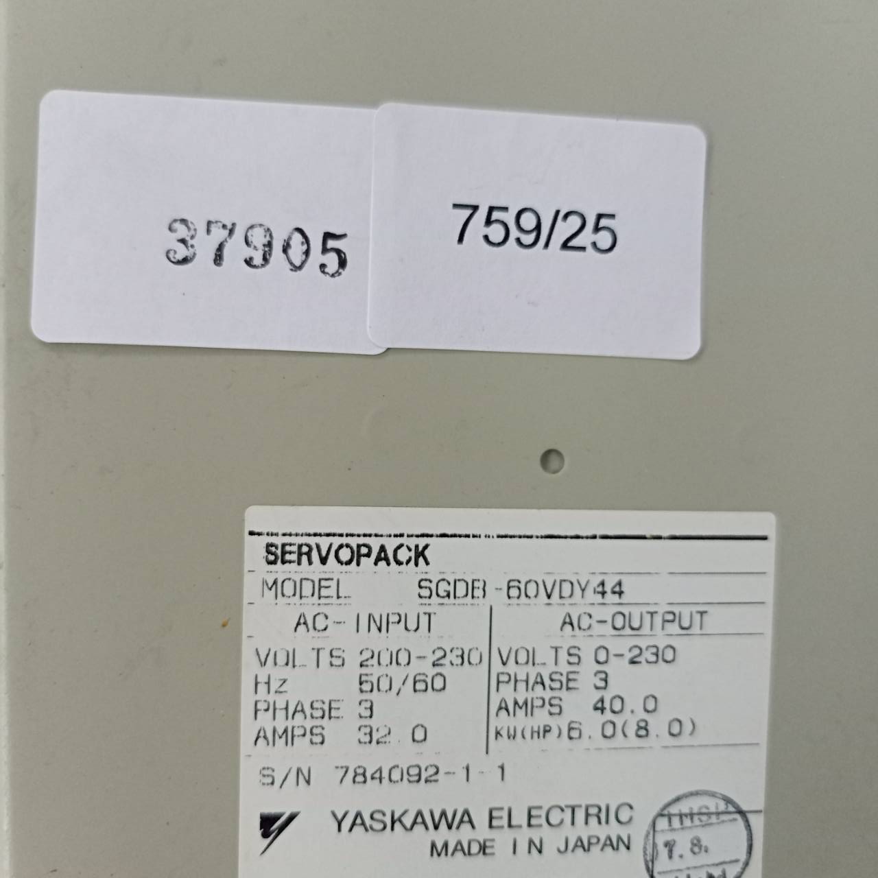SGDB-60VDY44 SERVO DRIVE " YASKAWA "