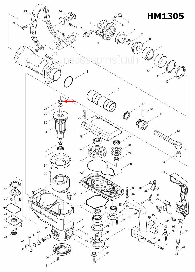 แหวน 17 สกัด เจาะพื้น Makita HM1305, HM1306 [#28] Pn.257260-7 (แท้) ##