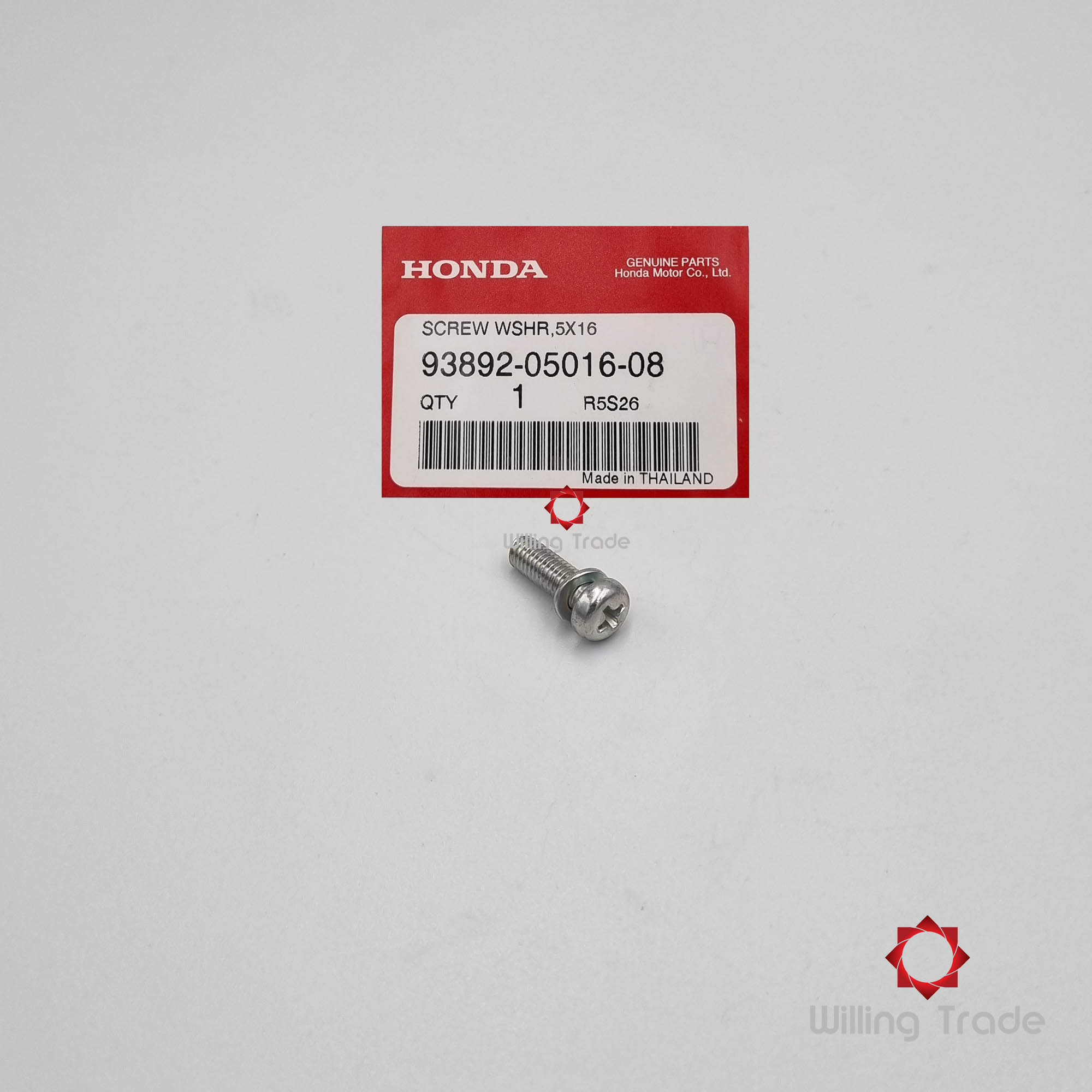 สกรูพร้อมแหวน, 5x16 (WX615) HONDA: (93892-05016-08) CLICK (ทุกรุ่น), CLICK-I ... แพ๊คละ 1 ชิ้น... [แท้ศูนย์ 100%] ...กลุ่มอะไหล่มอเตอร์สตาร์ท ... SCREW-WASHER, 5x16