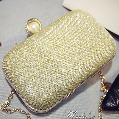 พร้อมส่ง Evening Clutch กระเป๋าออกงาน ทรงสี่เหลี่ยม ขนาดจับถนัดมือ หรูหราจุกเปิดมุก พร้อมสายโซ่สะพายยาว (เลือกแบบสีด้านล่าง)