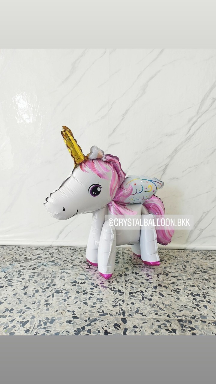 ลูกโป่ง วันเกิดเด็ก ฟอยล์ Unicorn สีขาว ติดปีก ตั้งพื้น พร้อมตกแต่ง สามารถเปลี่ยนสี-ฟอยล์ตกแต่งได้