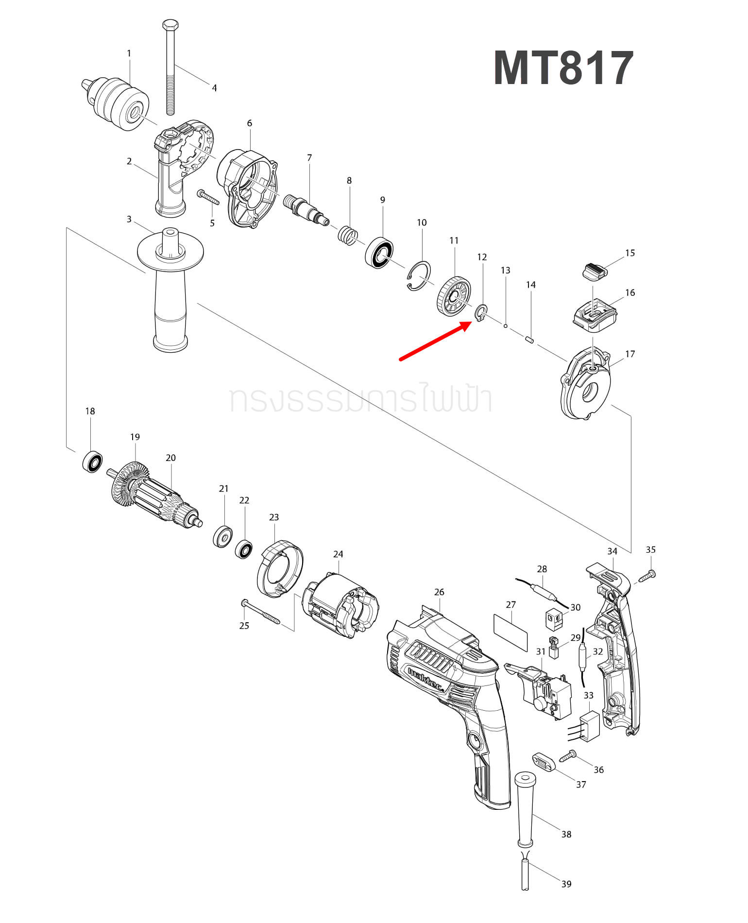แหวนล็อค Maktec, Makita MT560, MT583, MT811, MT813, MT817, MT910 , MT940, MT941, MT958, 4100NB, M8103 (ใช้ได้กับหลายรุ่น) (ห่อ=10ตัว #12)