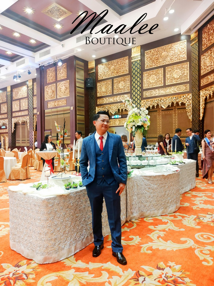 พร้อมเช่า ชุดสูทชาย สีฟ้าน้ำทะเล (พร้อมเสื้อกั๊ก)