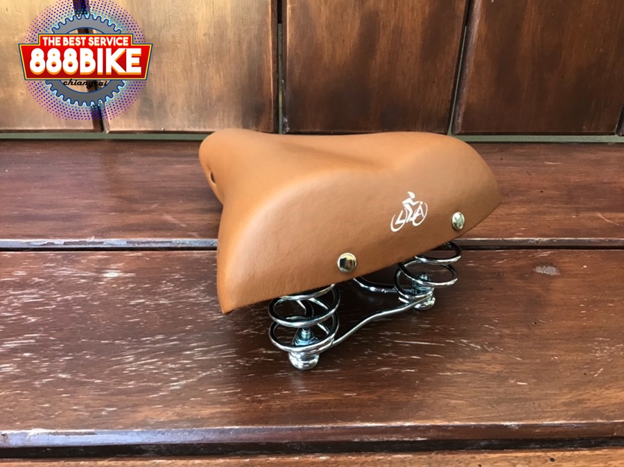 เบาะจักรยาน LA Saddle, AFT-7085 สปริงดำ ไม่มีแคล้มป์ แม่บ้านกระดุม สีน้ำตาล