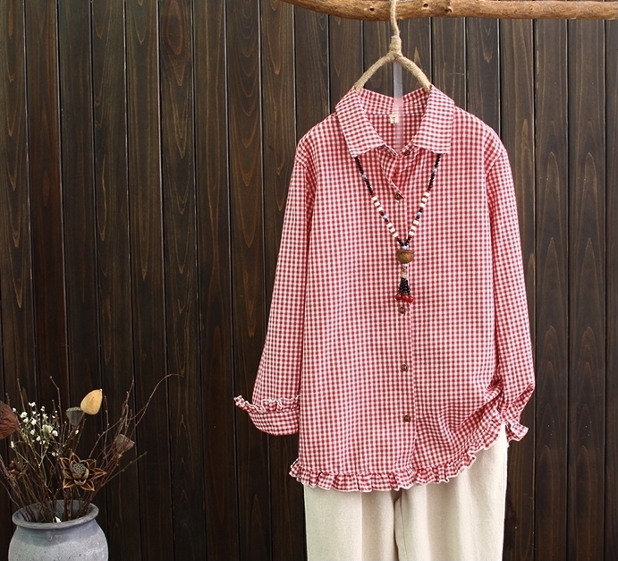 เสื้อผ้าฝ้ายลายสก็อตแต่งระบาย