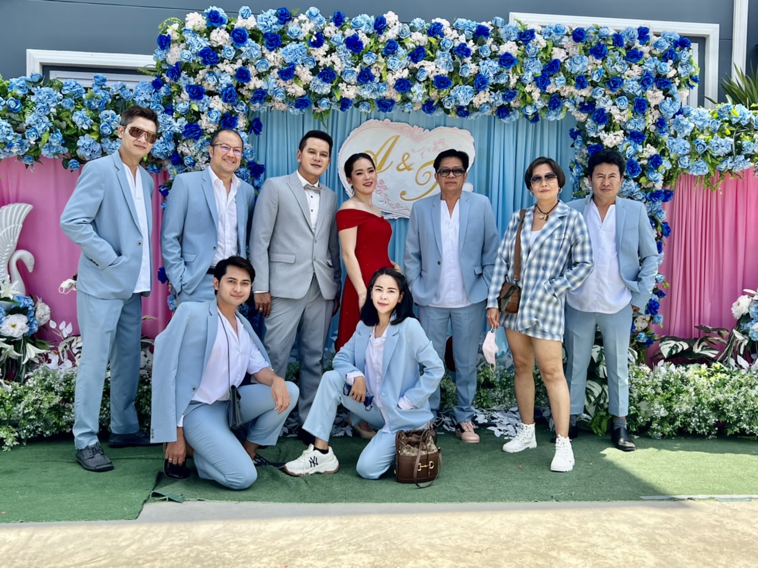 พร้อมเช่า สูทสีฟ้าพาสเทล Dusty Blue สูทเพื่อนเจ้าบ่าว ไม่มีเสื้อกั๊ก