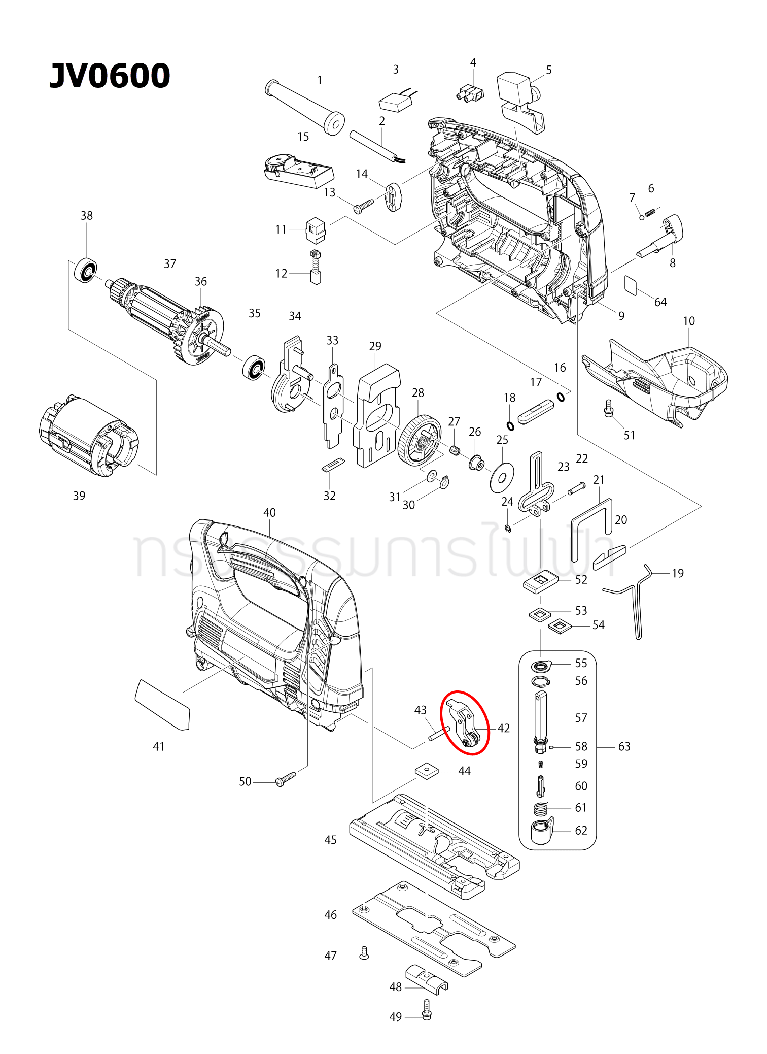 ล้อดันใบ เลื่อยจิกซอร์ Makita มากีต้า JV0600, JV0600K [#42] Pn.141028-0 (แท้) ##