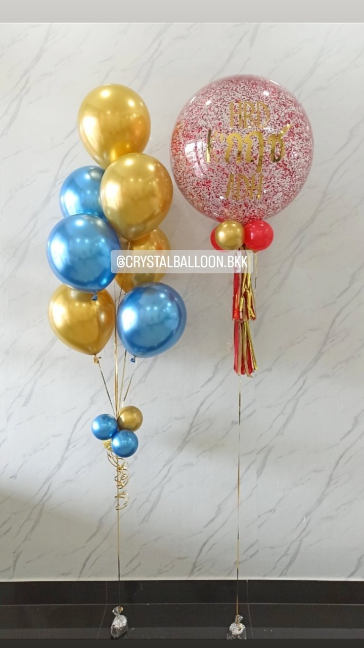 ลูกโป่ง วันเกิด Bubble ขนาด 24" กลิตเตอร์สีเเดง พร้อม ช่อลูกโป่ง ช่อ 7 ลูก 1 ช่อ พร้อมตกเเต่ง สามารถเปลี่ยนสีลูกโป่ง/เปลี่ยนขนาด/เปลี่ยนข้อความได้