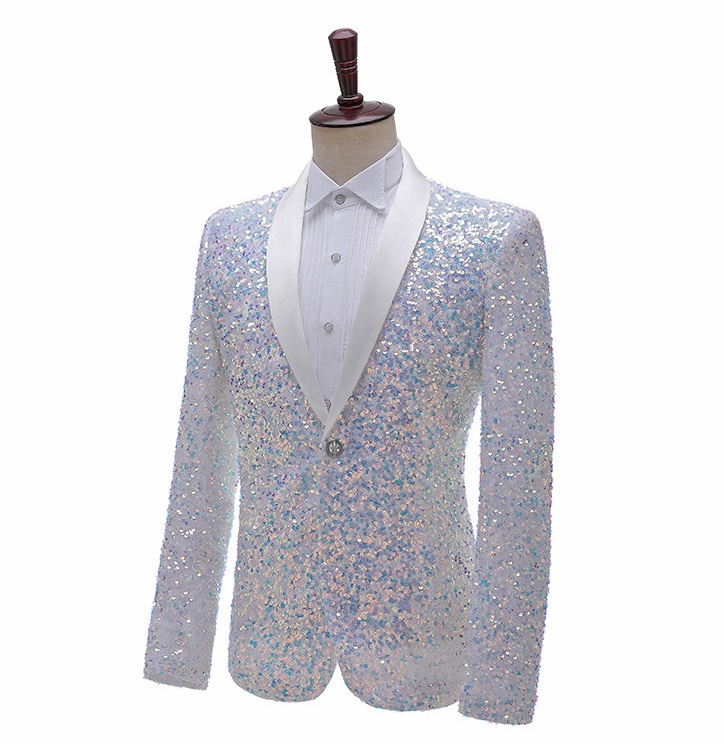 Pre-order เสื้อสูทชาย สูทแฟชั่น สูทกลิตเตอร์ สีขาว