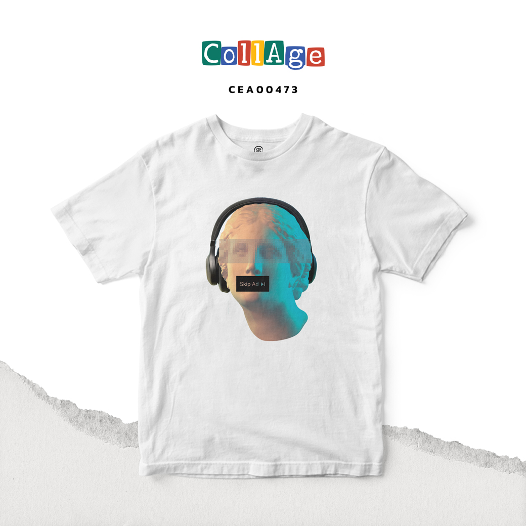 เสื้อยืดพิมพ์ลาย Collage Skip Ad II รหัส CEA00473 สีขาว #เสื้อยืด #Collage