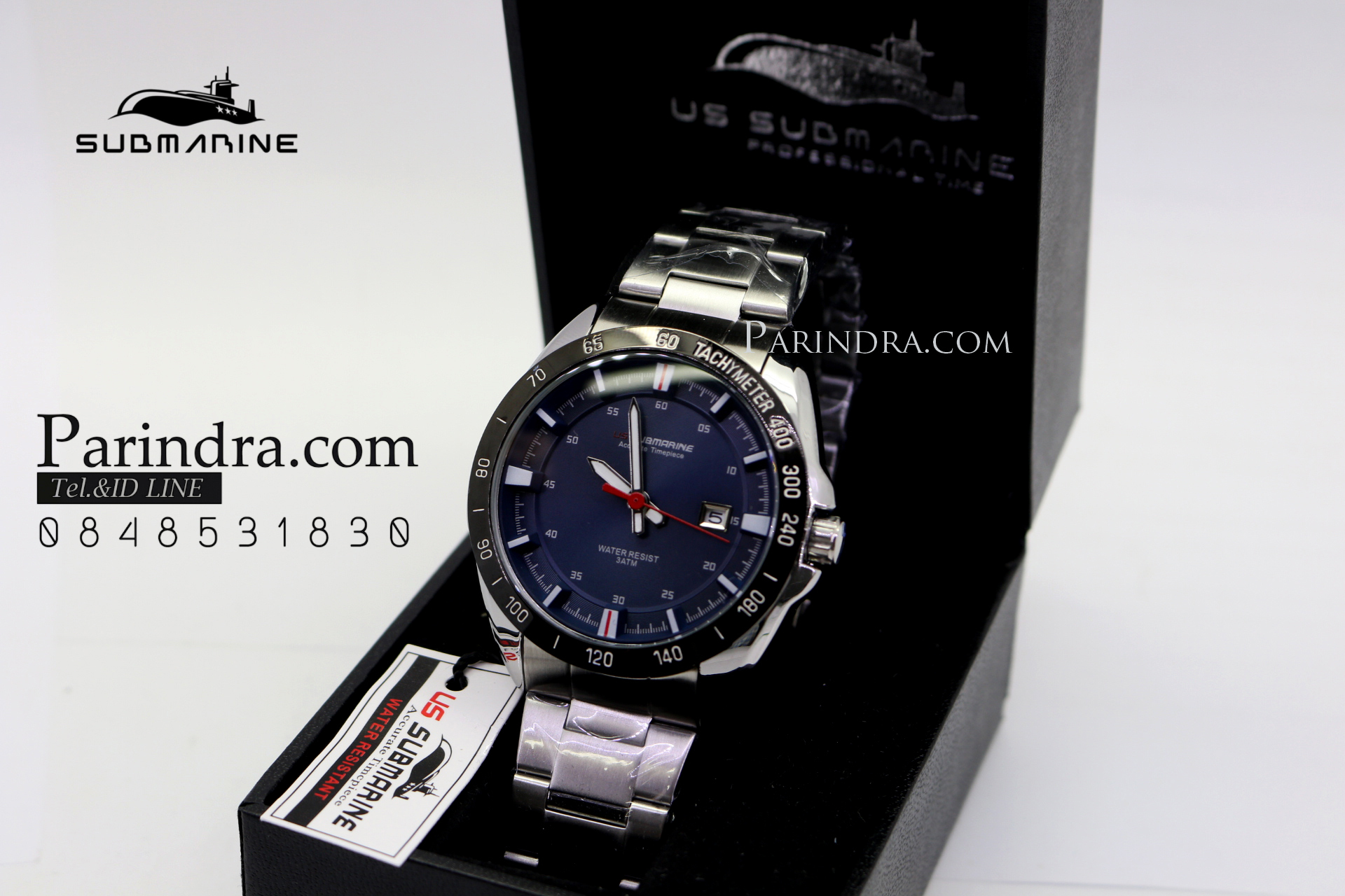 นาฬิกา US submarine แสตนเลนแท้สีเงิน รุ่น J124MD หน้าปัดน้ำเงินเข้ม