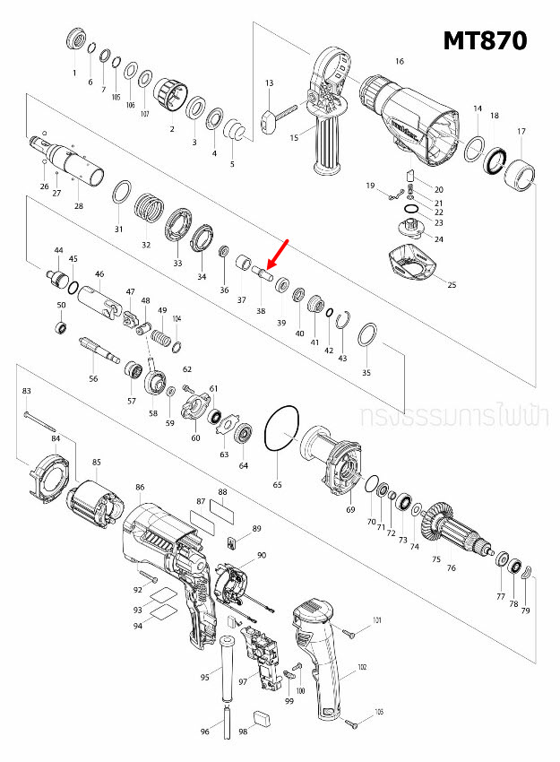 IMPACT BOLT A สว่านโรตารี่ Maktec มาคเทค, Makita มากีต้า MT870, MT871, HR2631F, M8701, M8701B [#38] Pn.325789-2 (แท้) ## (*)