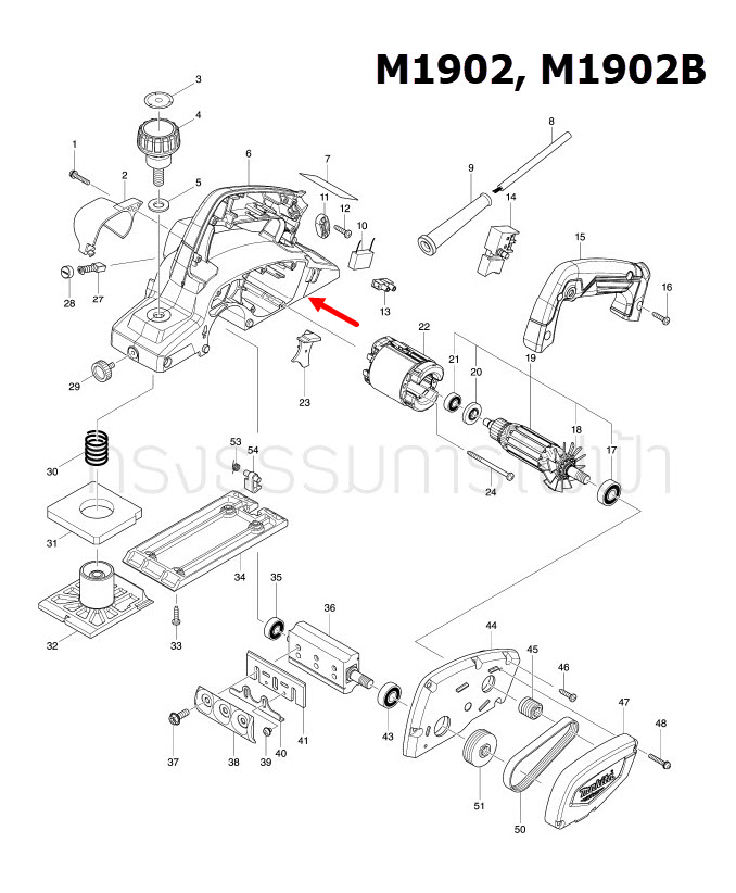 MAIN FRAME COMPLETE กบไสไม้ไฟฟ้า Makita มากีต้า M1902, M1902B [#6] Pn.140A25-9 (แท้) ## (*)