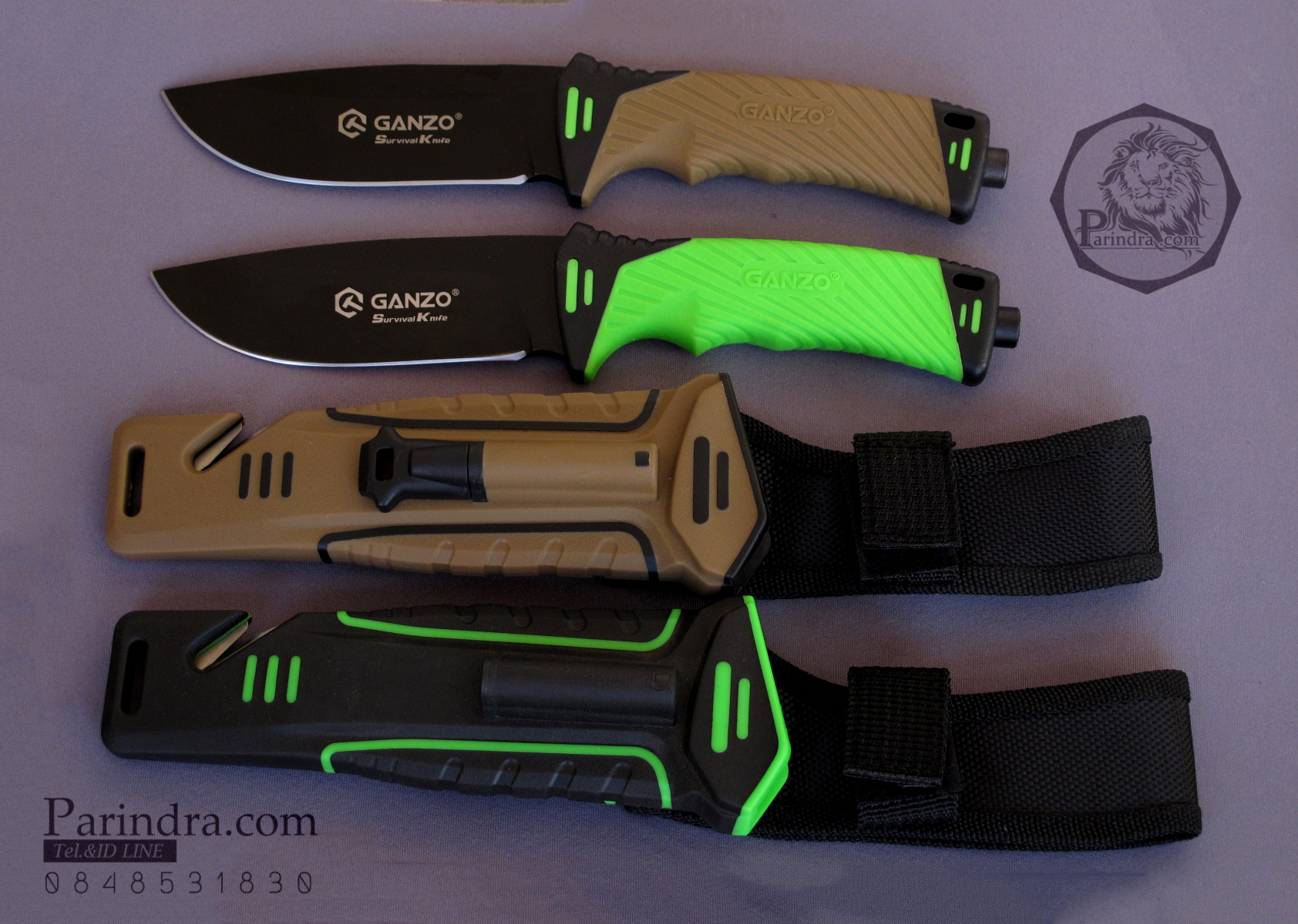 มีดใบตายเดินป่า Ganzo Hunting Survival Knife กานโซ่ รุ่น G-801 DY สีน้ำตาลอ่อนตัดดำ ของแท้ 100%
