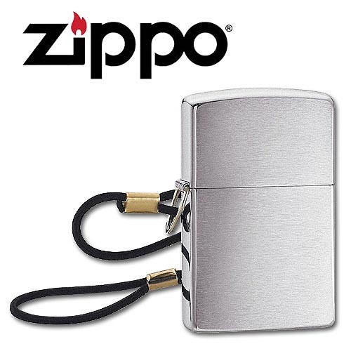 ไฟแช็ค Zippo แท้ สีเงิน รุ่นสายเชือกกันหาย "Zippo 275, Loop & Lanyard-Lossproof Brush Chrome " แท้นำเข้า 100%