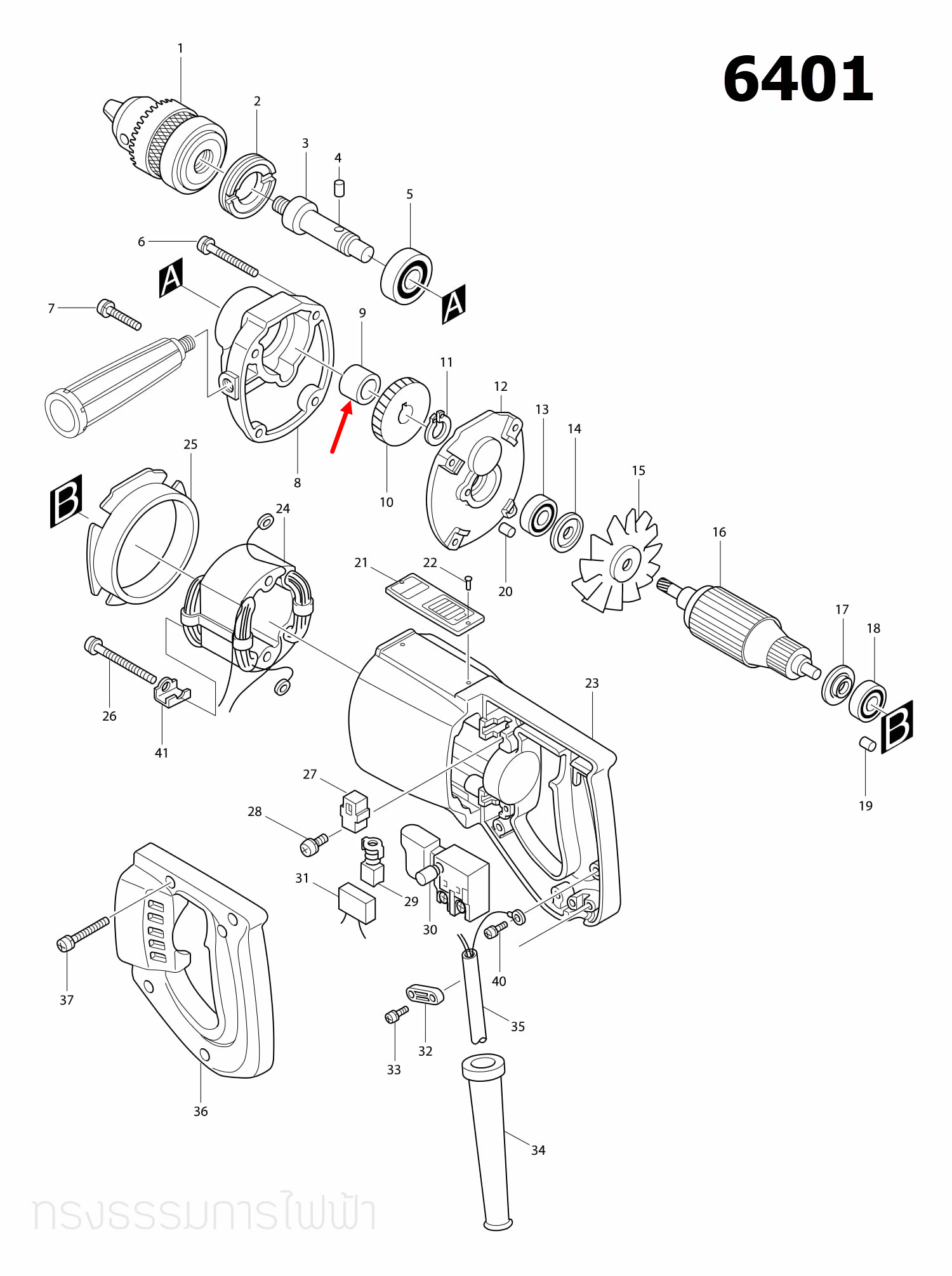 บูชแกน สว่าน Makita มากีต้า 6401 [#9] Pn.257513-4 (แท้) ##