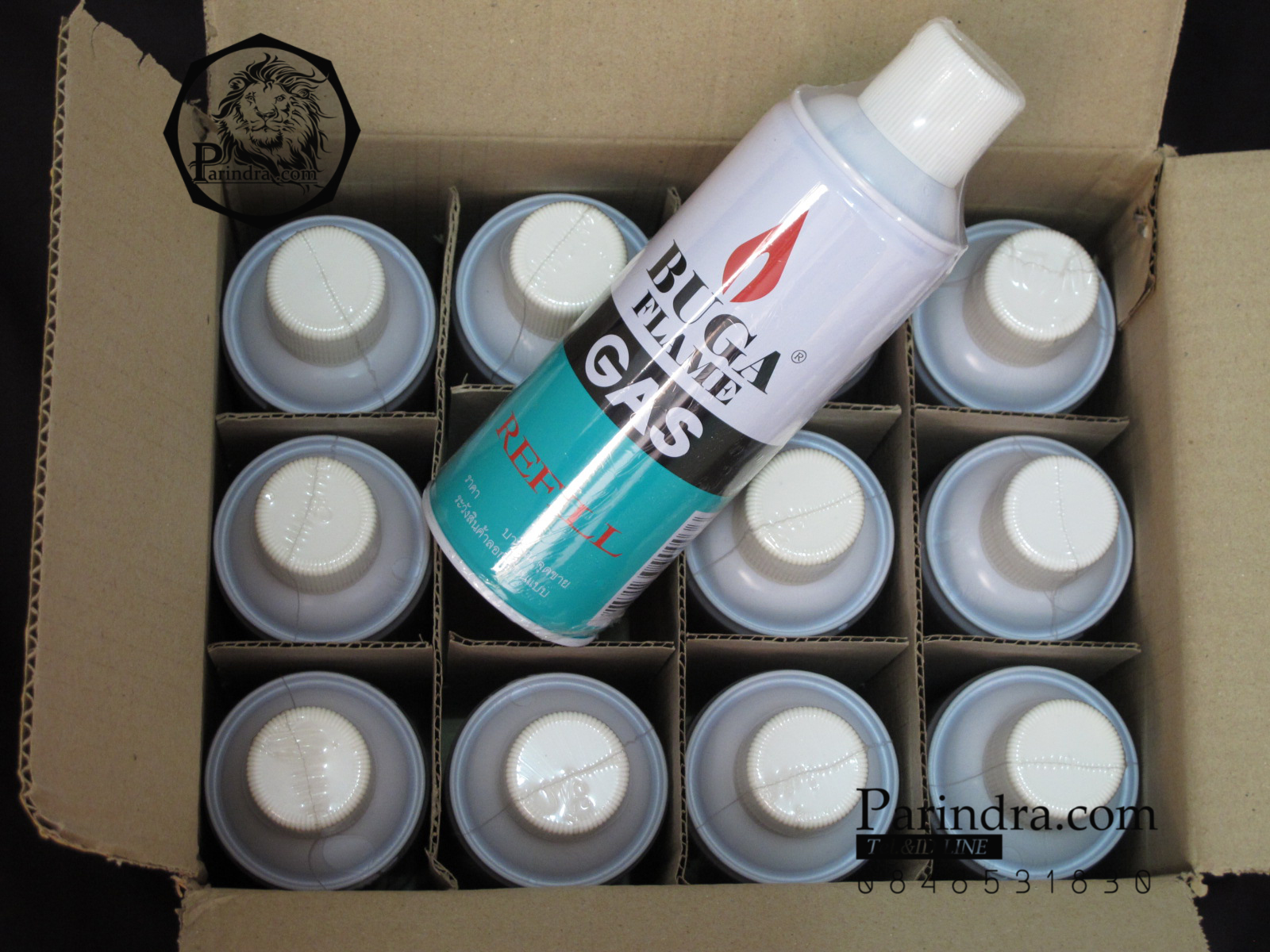แก๊สกระป๋อง ยกลัง 1 โหล 12 กระป๋อง ขนาดบรรจุ 375ml BUGA FLAME GAS Refill