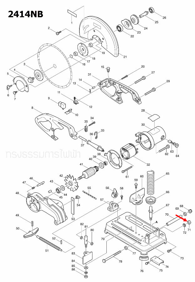 น็อต M6 แท่นตัดไฟเบอร์ Makita 2414 [#16, #17], 2414NB [#71], HR4030C [#76], 5900B [#65] Pn.931302-2 (แท้) ##