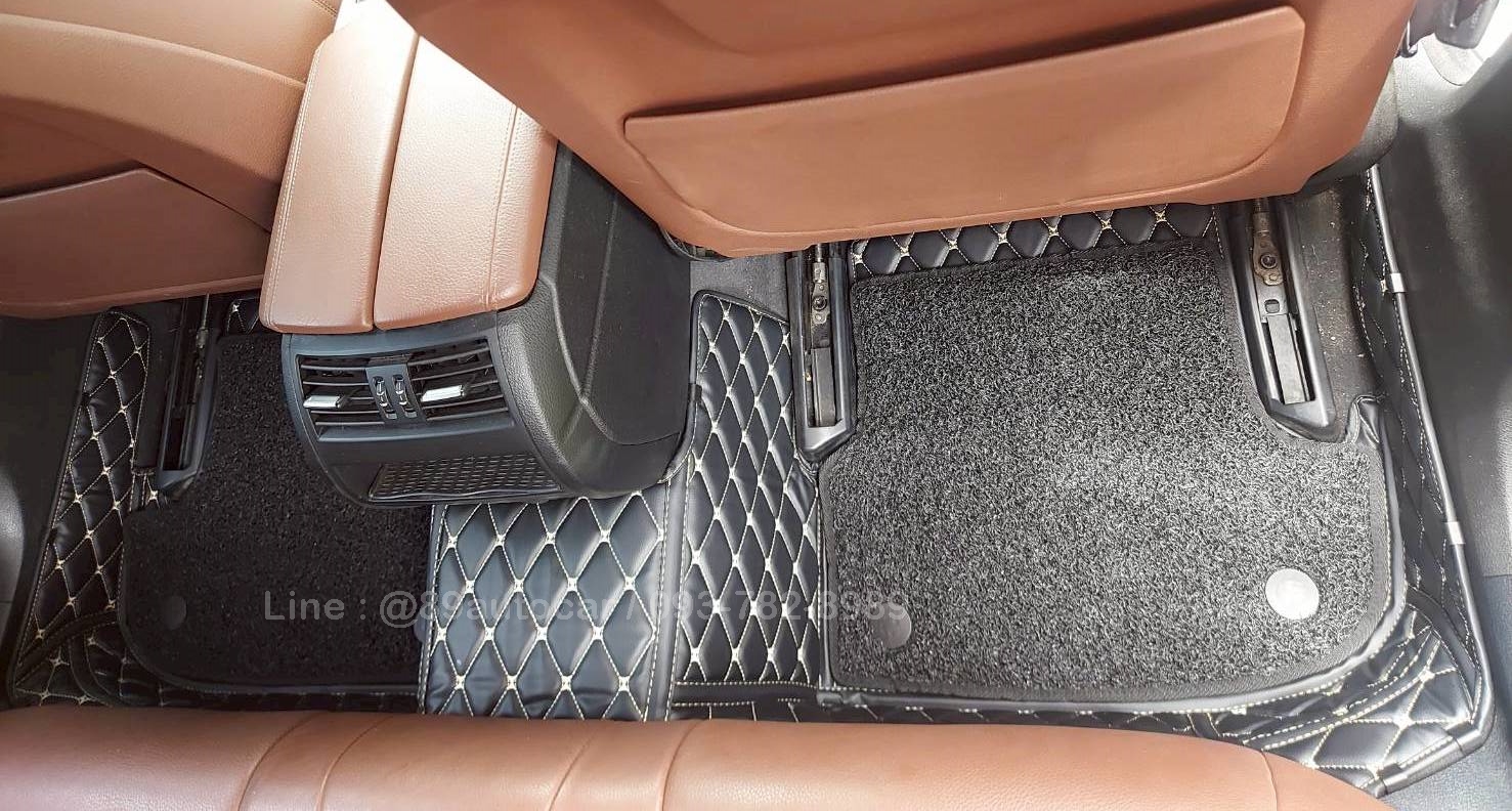 พรมปูพื้นรถยนต์ BMW 520d F10 Msport Year 2016 ปูพรม7D สีดำด้ายทองด้ายเดี่ยว เสริมด้วยพรมดักฝุ่นสีดำ เข้ารูป