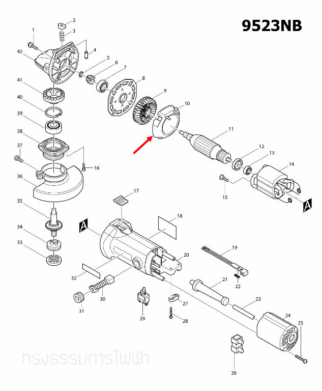แผ่นบังทุ่น หินเจียร Makita 9523NB [#10] Pn.415954-2 (แท้) ##