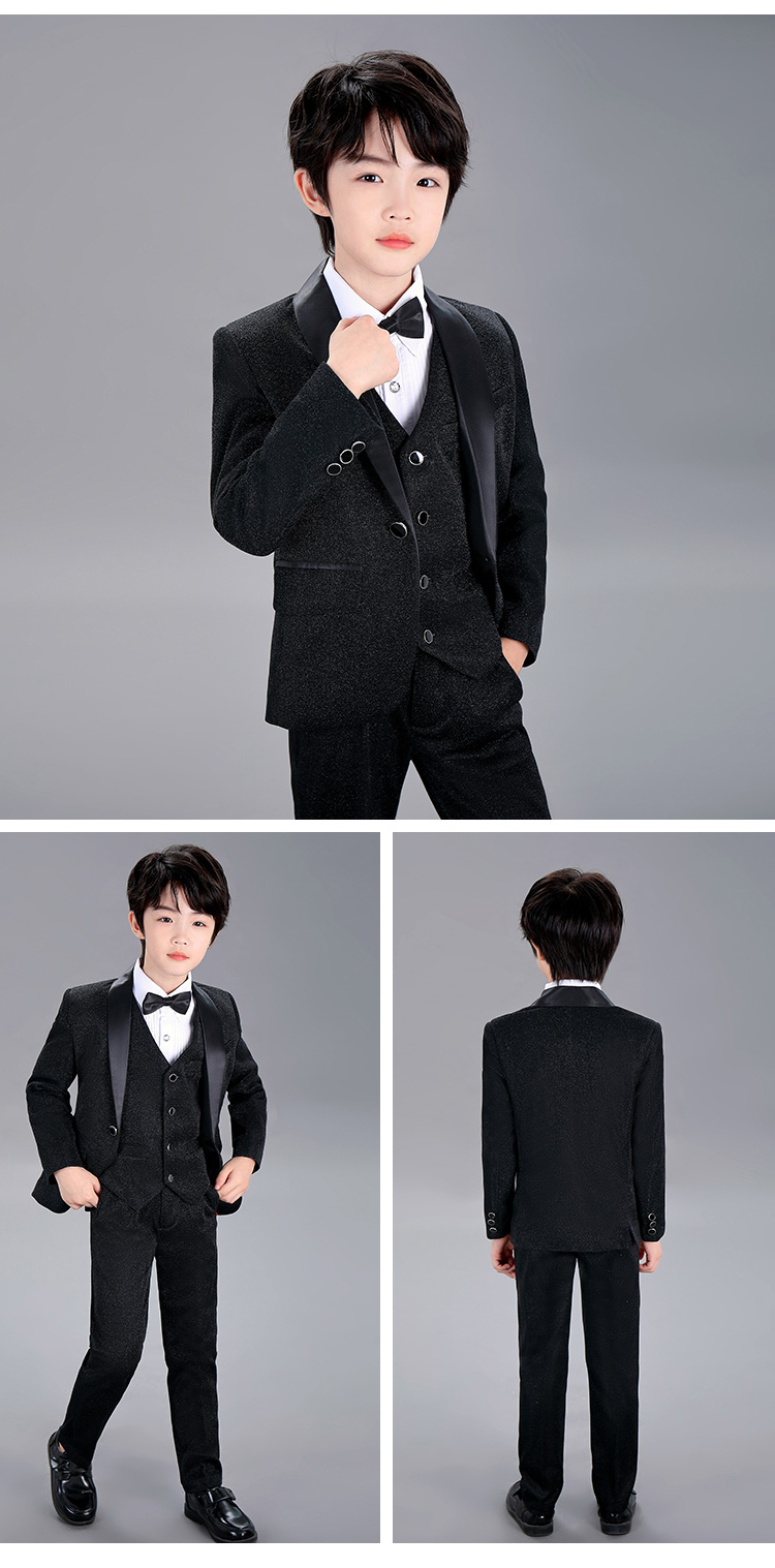 พร้อมเช่า ชุดสูทเด็กชาย สีดำ เนื้อกากเพชร แบบหรูหรา **พร้อมเช่า 120,130,140,150,160,170**