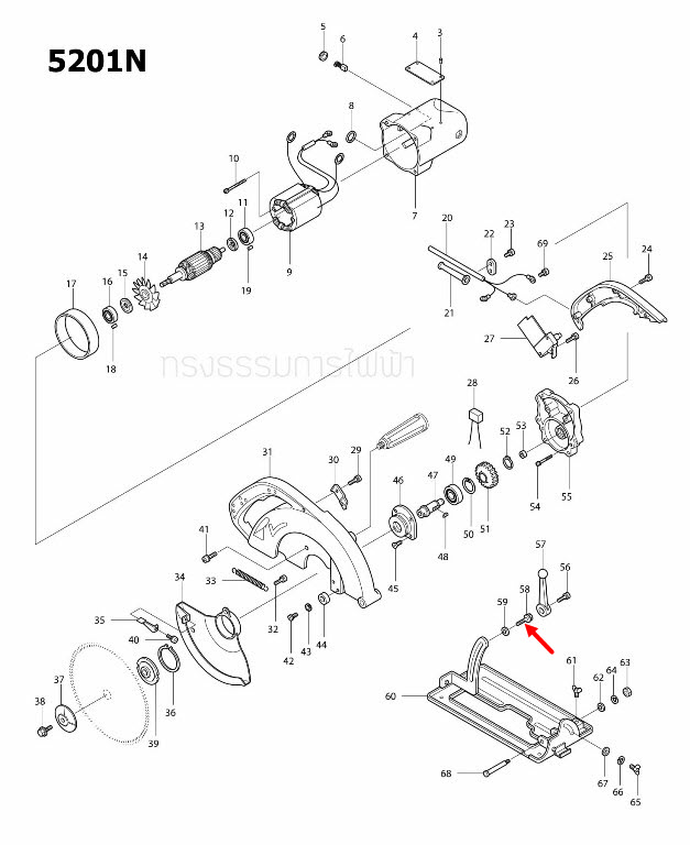 น๊อตปรับระดับ เลื่อยวงเดือน Makita มากีต้า 5103N [#70], 5201N [#58], 5401N, 5402 [#74] Pn.251612-4 (แท้) ##(*)