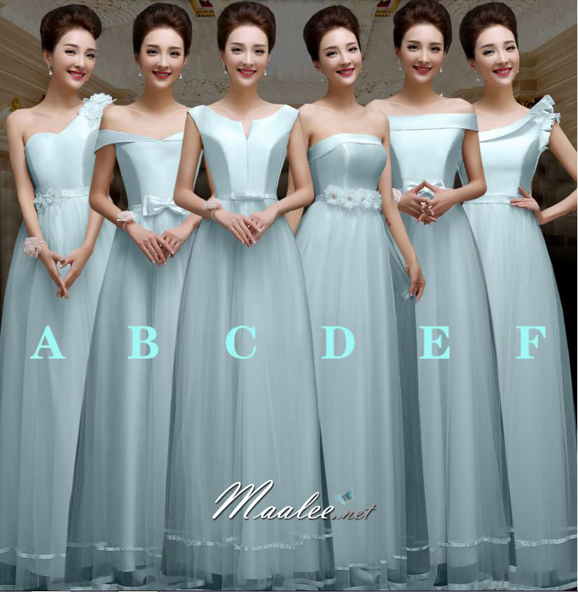 พร้อมเช่า ชุดราตรียาว ชุดเพื่อนเจ้าสาว แบบ B ปาดไหล่ แต่งโบว์ช่วงเอว (เชือกผูกหลัง)