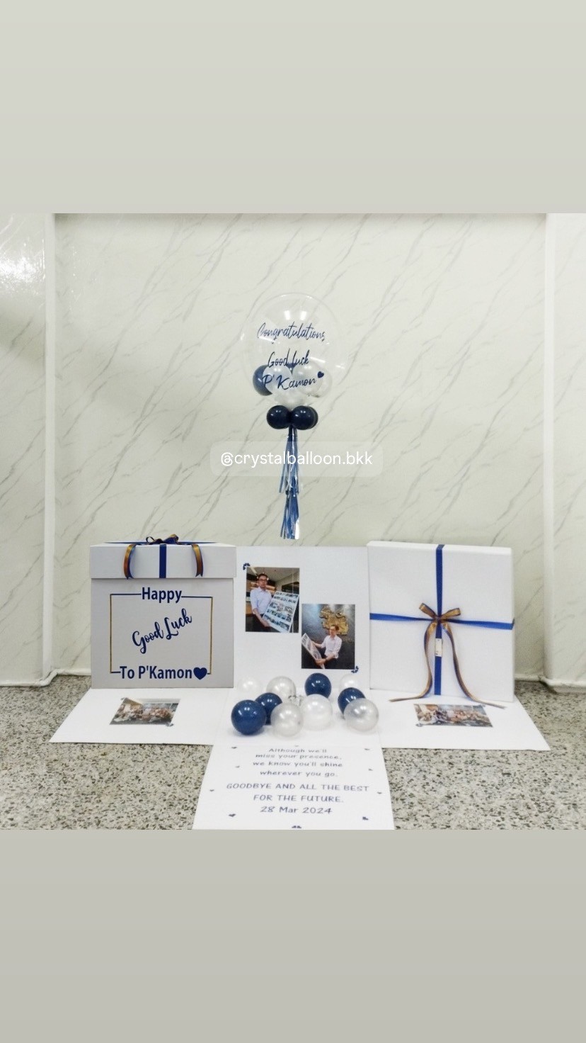 Surprise Box กล่องเซอร์ไพรส์ Bubble USA ขนาด 24" พร้อมตกแต่ง สามารถใส่รูปได้ 4 ใบ สามารถเปลี่ยนสีลูกโป่ง/เปลี่ยนข้อความได้