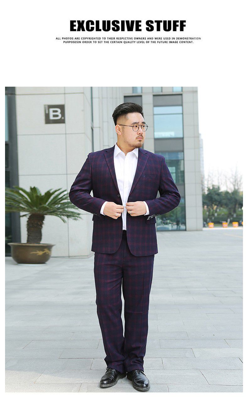 Pre-order ชุดสูทชาย พลัสไซส์ ลายตารางสีกรมท่า