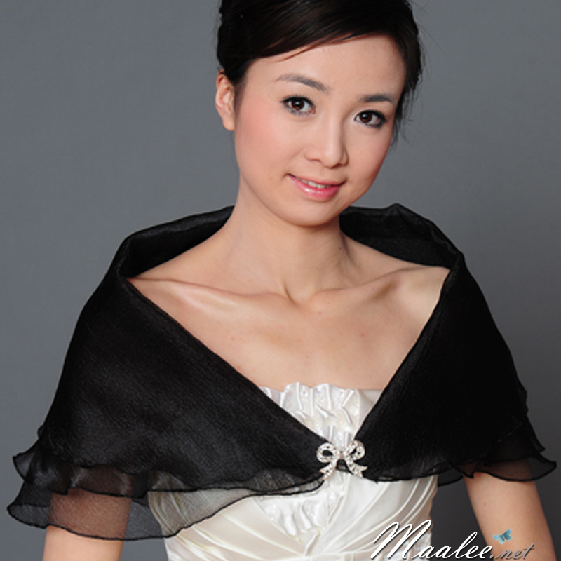 เสื้อคลุมชุดราตรี ผ้าแก้วออกันซ่า สีดำ พร้อมตะขอเพชรรูปโบว์
