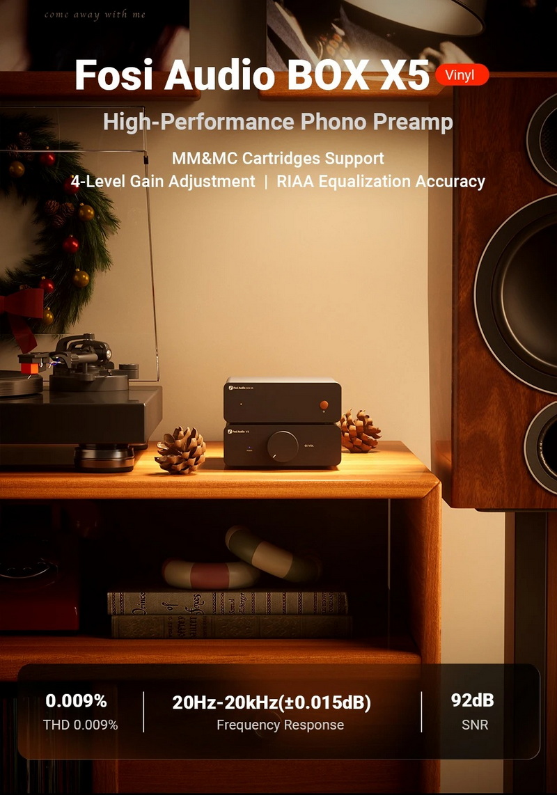 Fosi Audio BoxX5 พรีแอมป์โฟโนสำหรับเครื่องเล่นแผ่นเสียง รองรับ MM และ MC ประกันศูนย์ไทย