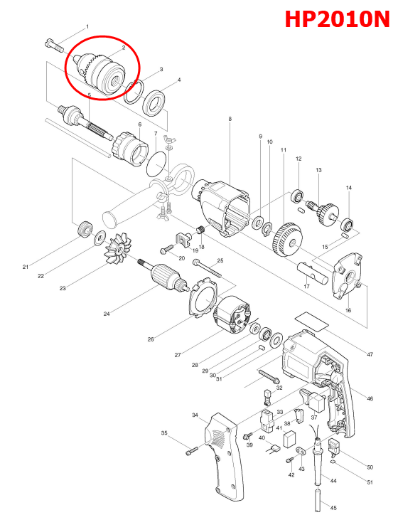 หัวสว่าน สว่าน Makita มากีต้า HP2010N, 8406, 8406C, 6300, 8419B, 6013B, 6013BR, 6300LR Pn.192877-8 (แท้) ##