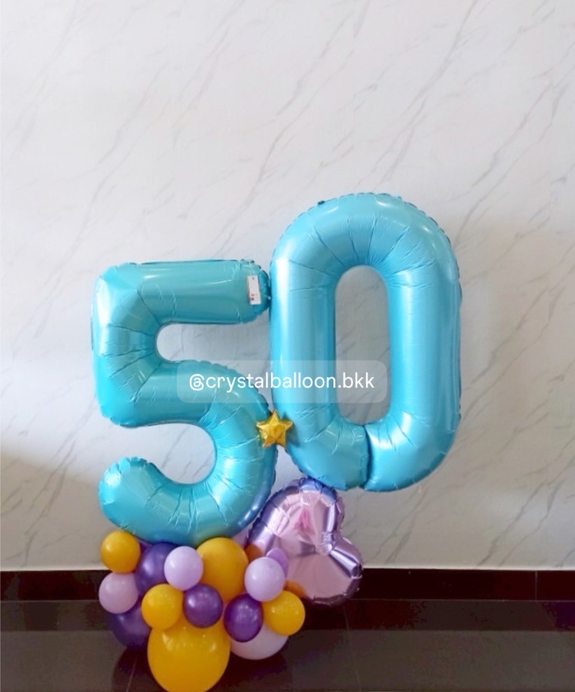 ลูกโป่ง วันเกิด ฟอยล์ตัวเลข ขนาด 40" ตั้งฐานคู่ 1 ชิ้น สีฟ้า พร้อมตกแต่ง สามารถเปลี่ยนสีลูกโป่ง/เปลี่ยนสี-ฟอยล์ตัวเลข/เปลี่ยนสี-ฟอยล์ตกแต่งได้